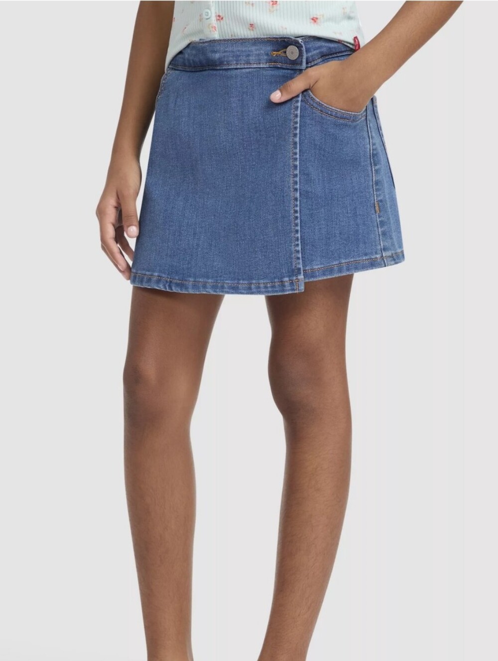NWT Levi's Blue Denim Wrap-Front Mini Skirt, Girls Size 10